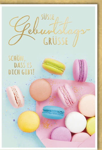 Geburtstagskarte für Frauen: Charmante Pastell - Macarons & Spruch - Elegante Glückwünsche
