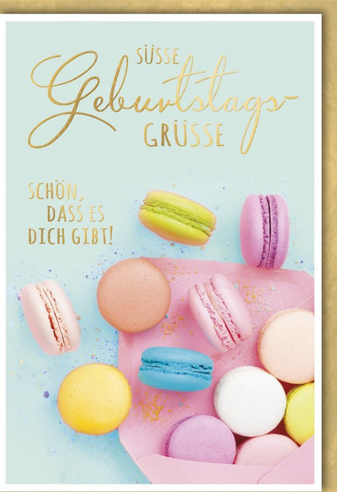 Geburtstagskarte für Frauen: Charmante Pastell - Macarons & Spruch - Elegante Glückwünsche