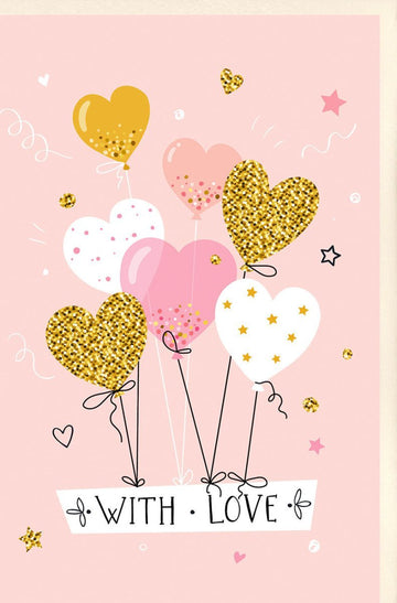 Geburtstagskarte für Frauen - Elegante Herz - und Ballonmotive in Rosa & Gold, Charmante Glückwünsche