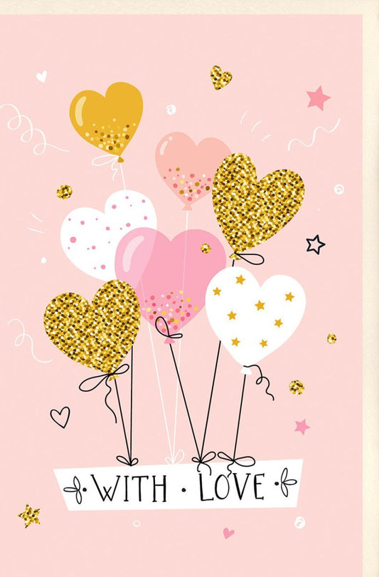 Geburtstagskarte für Frauen - Elegante Herz - und Ballonmotive in Rosa & Gold, Charmante Glückwünsche
