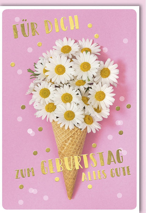 Geburtstagskarte für Frauen - Elegantes Rosa - Gold Design mit Gänseblümchen & Konfetti - Motiv, Kreativ & Einzigartig