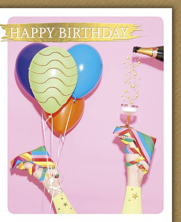 Geburtstagskarte für Frauen - Fröhliche Ballons & Sekt, Party Cheers Geschenkideen