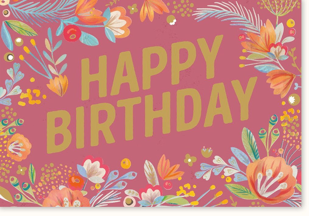 Geburtstagskarte für Frauen: Fröhliche Blumen in Rosa, Orange & Gelb, Bunte Äste & Florales Design, Perfekt für Jubiläen & Feierlichkeiten