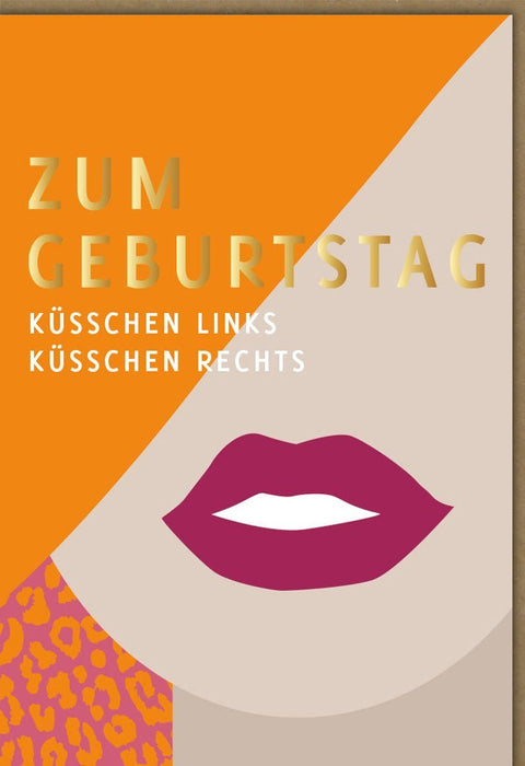 Geburtstagskarte für Frauen - Humorvolle Glückwunschkarte "Küsschen" in Orange mit Lippen - Design, Bunte Karte für Freundin, Schwester oder Kollegin