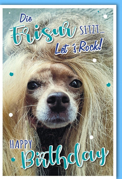 Geburtstagskarte für Frauen - Humorvolle Hundekarte mit Rock'n'Roll Flair, Witzige Glückwünsche für die Party