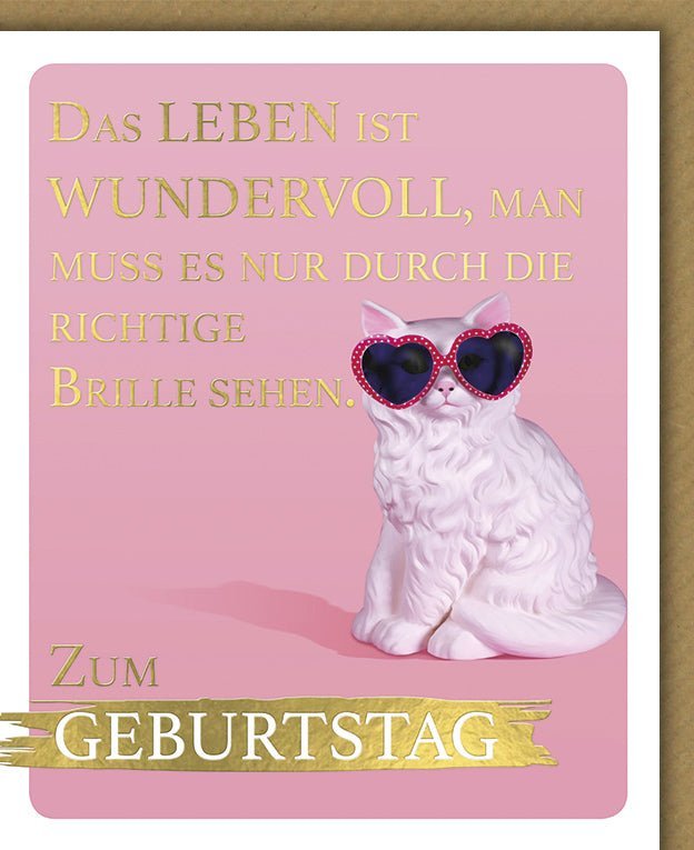Geburtstagskarte für Frauen - Humorvolle Katze mit Sonnenbrille & Herz, Rosa Design
