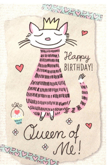 Geburtstagskarte für Frauen - Humorvolle Queen Katze mit Herzmotiv in Pink