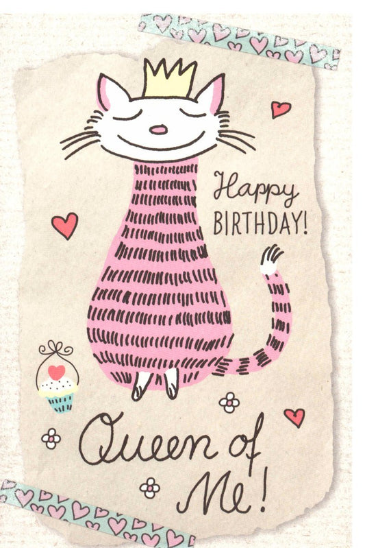 Geburtstagskarte für Frauen - Humorvolle Queen Katze mit Herzmotiv in Pink