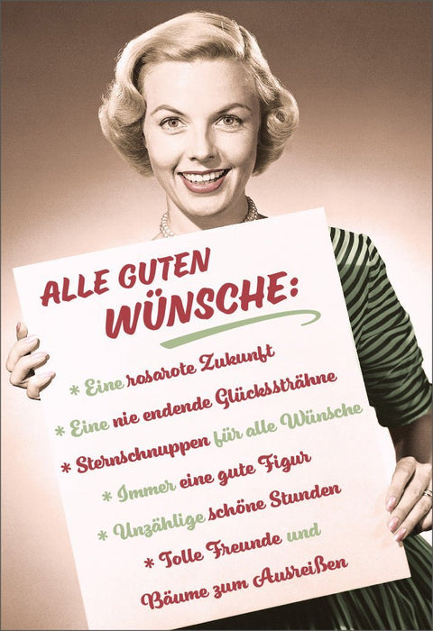 Geburtstagskarte für Frauen - Humorvolle Retro - Karte "Rosarote Zukunft" mit Vintage - Charme, originell & kreativ