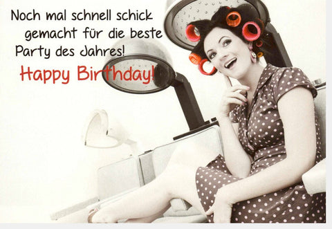 Geburtstagskarte für Frauen - Humorvolle Vintage - Karte mit Retro - Lockenwicklern & Polkadots