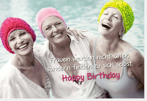 Geburtstagskarte für Frauen - Humorvoller Spruch über Alter & Schwimmen, Witziges Badekappe - Design, Spaßige Happy Birthday Karte, Originelles Geschenk