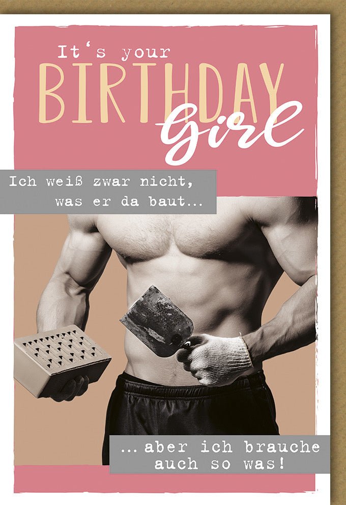 Geburtstagskarte für Frauen - Lustiger Muskelmann als sexy Überraschung mit humorvollen Glückwünschen