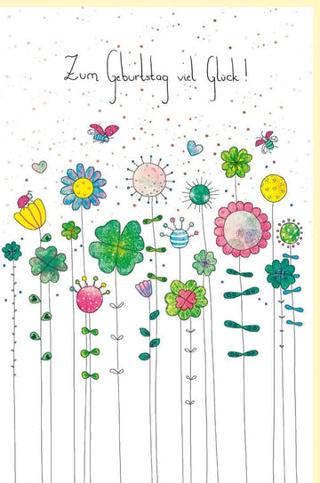 Geburtstagskarte für Frauen & Mädchen – Florales Design, Naturkarton, Roségold - Folie, Rosa & Grün