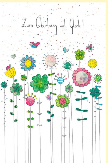 Geburtstagskarte für Frauen & Mädchen – Florales Design, Naturkarton, Roségold - Folie, Rosa & Grün