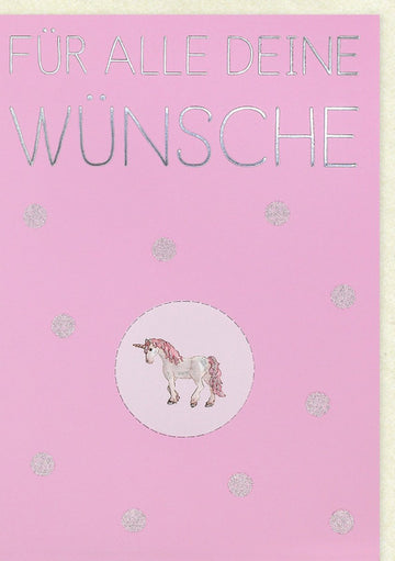 Geburtstagskarte für Frauen - Magisches Einhorn mit Rosa Glitzer und Zauberhaften Wünschen