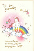 Geburtstagskarte für Frauen mit Einhorn Regenbogen Feenstaub Glitzer liebevoll bunt fröhlich hochwertige Doppelkarte zum Geburtstag