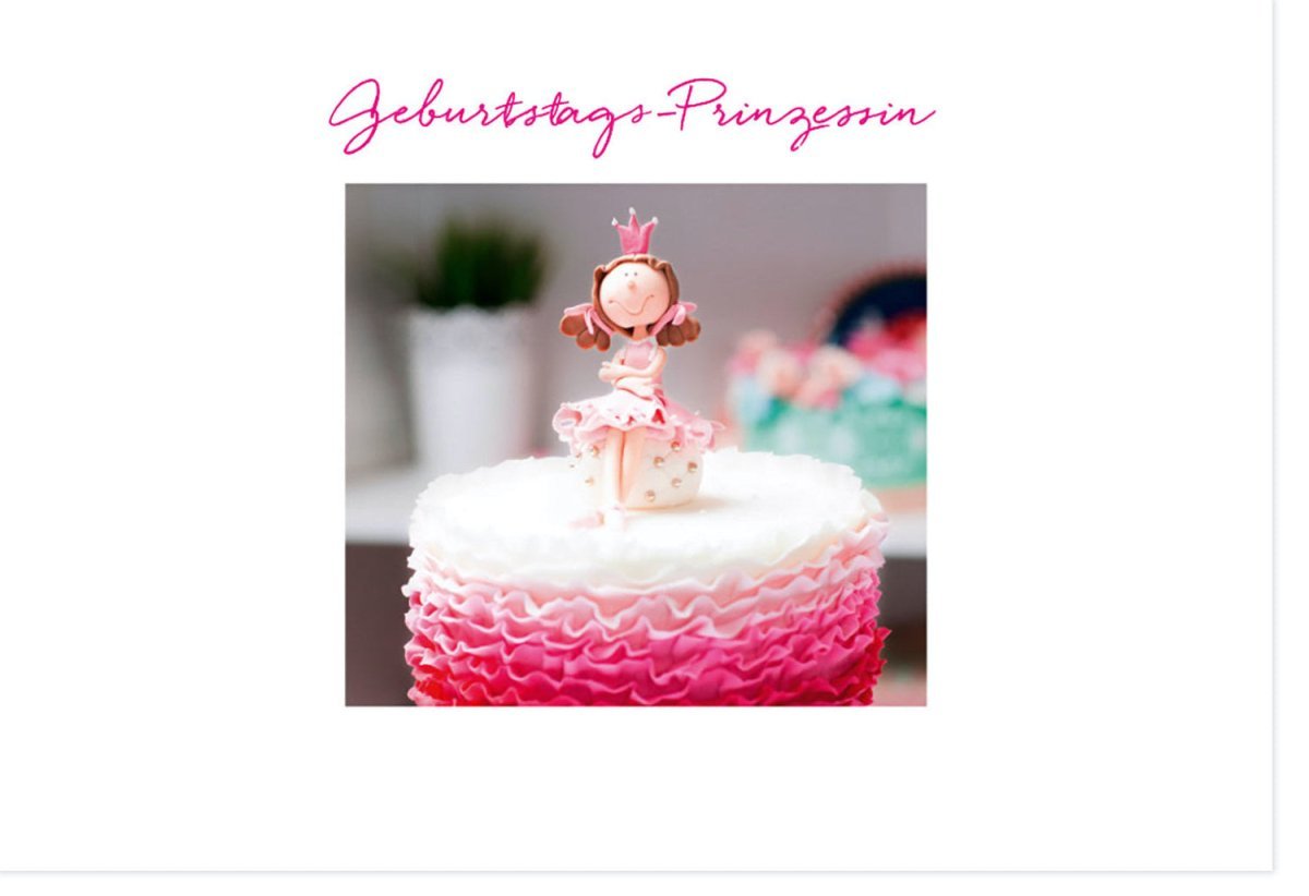 Geburtstagskarte für Frauen - Prinzessinnen - Design mit Pinker Tortendeko für eine Festliche Feier