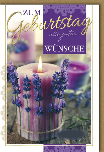 Geburtstagskarte für Frauen: Romantische Lavendelblüten und goldene Schrift für besondere Wünsche