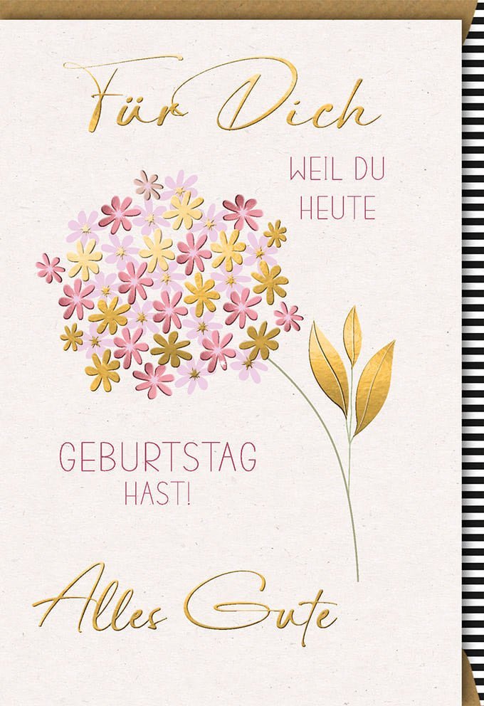 Geburtstagskarte für Frauen - Stilvolle Glückwünsche in Rosa & Gold mit Blumenstrauß - Motiv, Eleganz für Ihren besonderen Tag