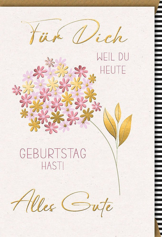 Geburtstagskarte für Frauen - Stilvolle Glückwünsche in Rosa & Gold mit Blumenstrauß - Motiv, Eleganz für Ihren besonderen Tag