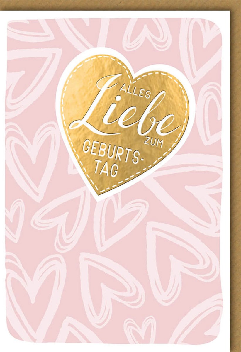 Geburtstagskarte für Frauen - Stilvolle Glückwünsche, Rosa Herz - Design mit Goldfolienakzenten