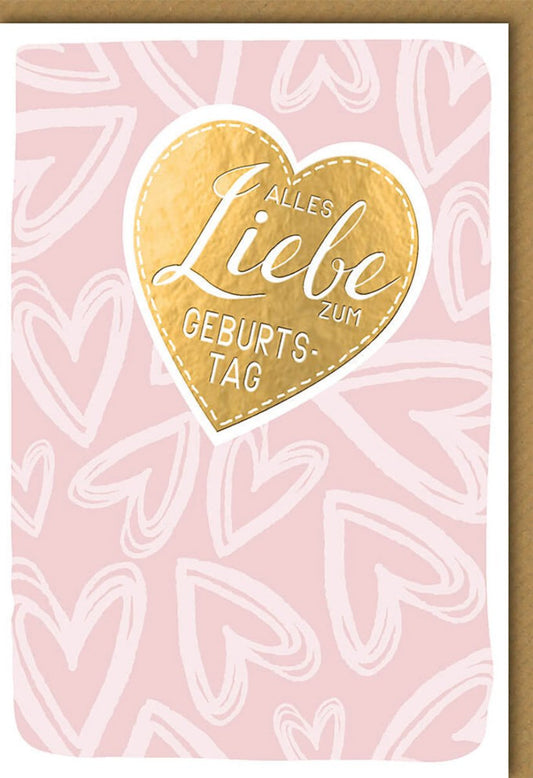 Geburtstagskarte für Frauen - Stilvolle Glückwünsche, Rosa Herz - Design mit Goldfolienakzenten