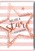 Geburtstagskarte für Frauen - Stilvolle Rosa Streifen mit Glitzersternen, Elegante Happy Birthday Karte