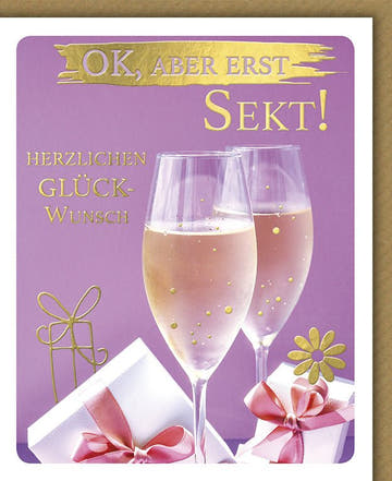 Geburtstagskarte für Frauen - Stilvolles Sekt & Champagner Design, Festliche Grüße und Cheers - Motiv