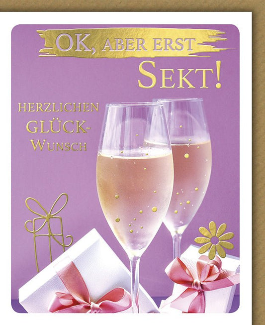 Geburtstagskarte für Frauen - Stilvolles Sekt & Champagner Design, Festliche Grüße und Cheers - Motiv