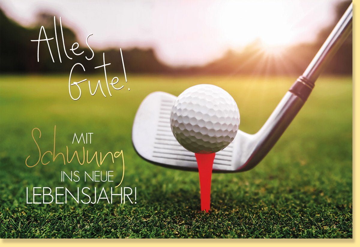 Geburtstagskarte für Golfer - Stilvolle Naturmotive mit Golf & Sonnenschein, Grüne Outdoor - Karte für Glückwünsche