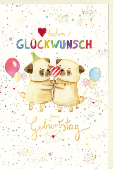 Geburtstagskarte für Kinder: Fröhliche Hunde & Ballons - Lustiges Feier - Motiv für kleine Geburtstagskinder