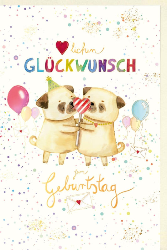 Geburtstagskarte für Kinder: Fröhliche Hunde & Ballons - Lustiges Feier - Motiv für kleine Geburtstagskinder