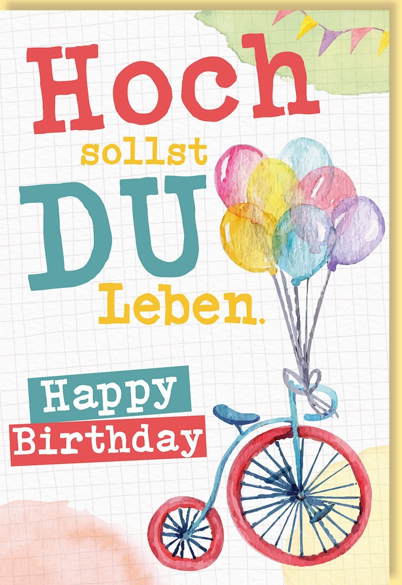 Geburtstagskarte für Kinder: Fröhliches Design mit bunten Luftballons und Fahrrad - Perfekt für Geburtstagsfeiern