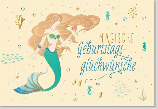 Geburtstagskarte für Kinder: Magische Meerjungfrau Illustration, Bunte Glückwünsche für Mädchen, Perfekt für eine zauberhafte Feier im Meeresthema
