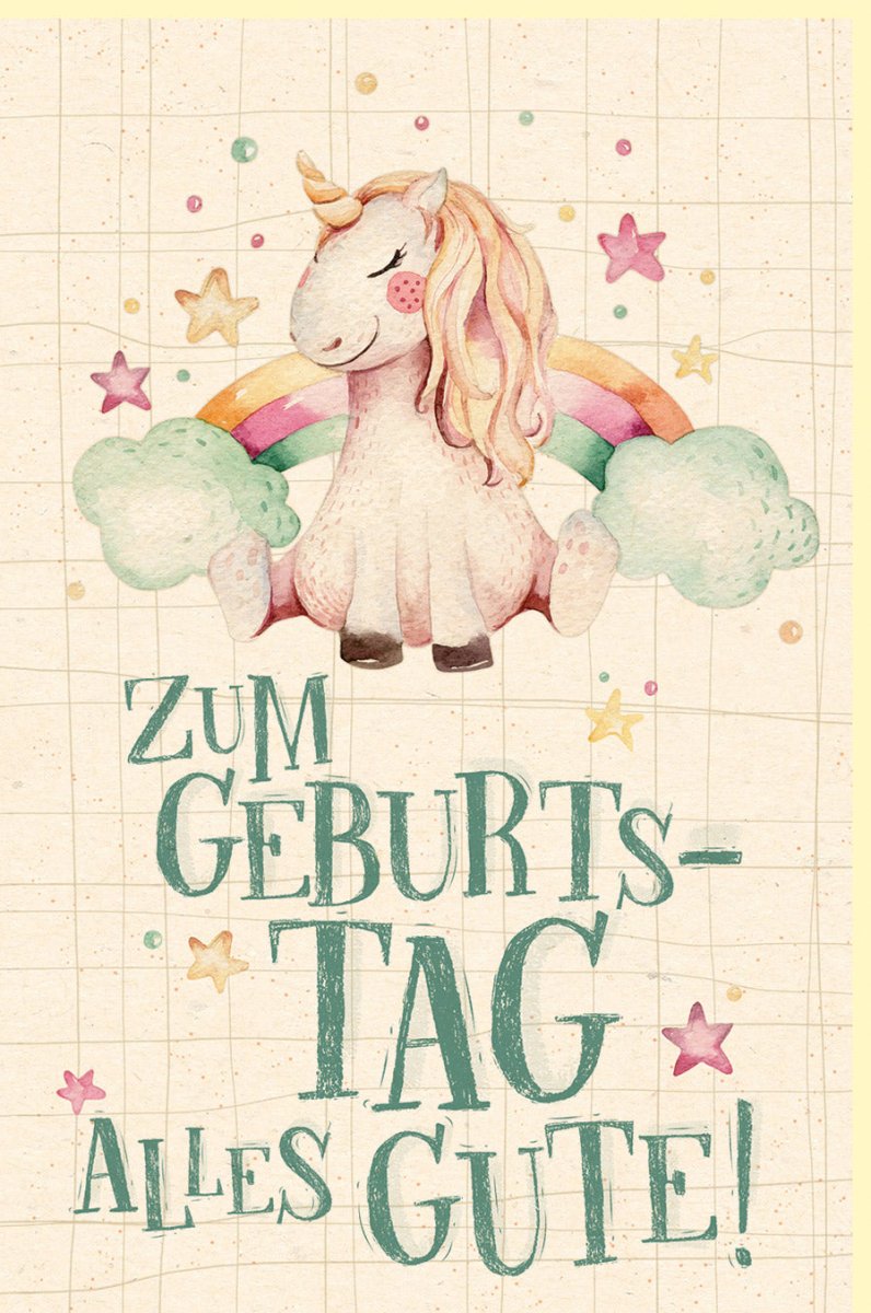 Geburtstagskarte für Kinder mit Einhorn Regenbogen und Sternen liebevoll illustriert fröhliche Doppelkarte zum Geburtstag für Mädchen
