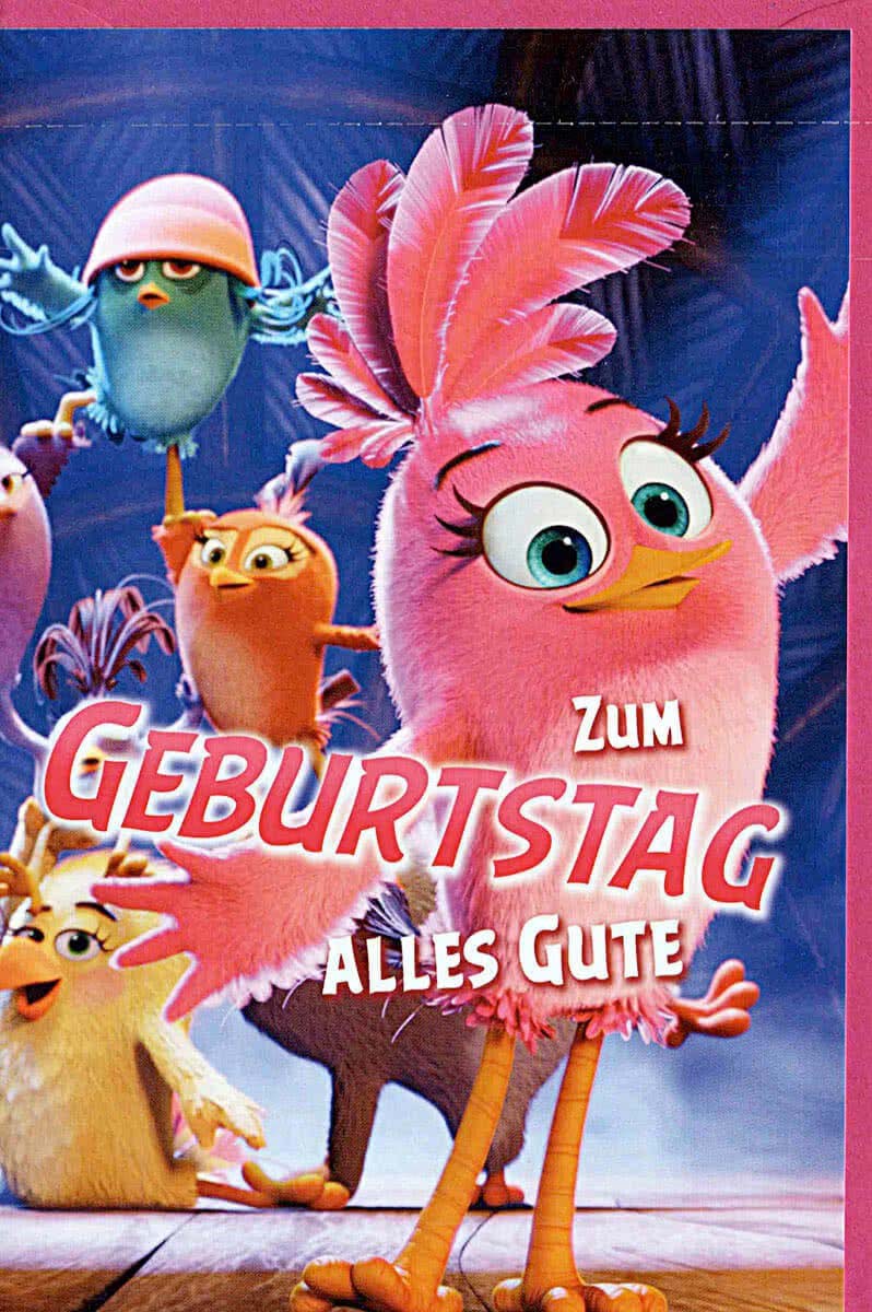 Geburtstagskarte für Kinder mit fröhlichen bunten Vögeln und lustigem Motiv zum Geburtstag Alles Gute witzige Doppelkarte