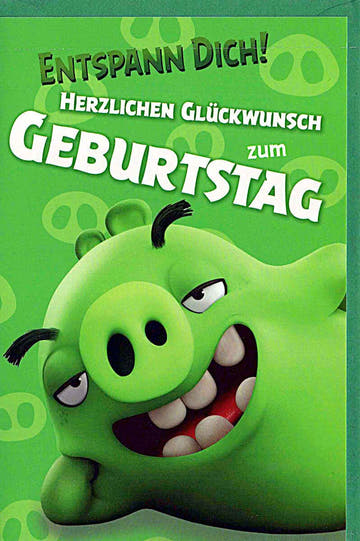 Geburtstagskarte für Kinder mit lustigem grünen Schwein Motiv und Spruch Entspann dich Herzlichen Glückwunsch zum Geburtstag