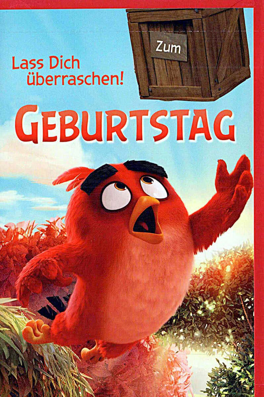 Geburtstagskarte für Kinder mit lustigem rotem Vogel und Überraschungsbox fröhliche Doppelkarte zum Geburtstag für Jungen und Mädchen