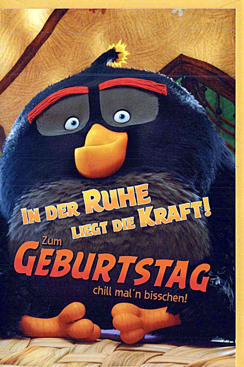Geburtstagskarte für Kinder mit lustigem Vogelmotiv und Spruch In der Ruhe liegt die Kraft zum Geburtstag chill mal’n bisschen Doppelkarte