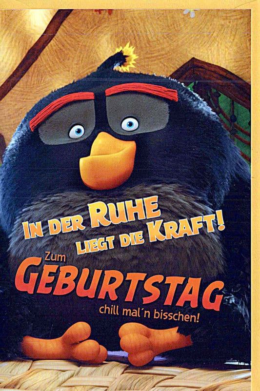 Geburtstagskarte für Kinder mit lustigem Vogelmotiv und Spruch In der Ruhe liegt die Kraft zum Geburtstag chill mal’n bisschen Doppelkarte