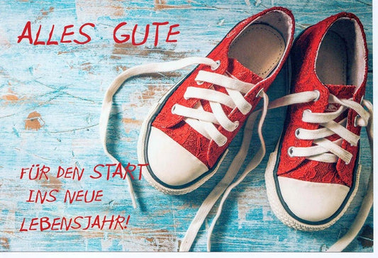 Geburtstagskarte für Kinder mit roten Turnschuhen Alles Gute zum Geburtstag Karte für Jungen und Mädchen Start ins neue Lebensjahr