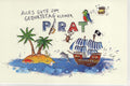 Geburtstagskarte für Kinder Pirat mit Schatzinsel Papagei und Piratenschiff fröhliche Doppelkarte zum Kindergeburtstag