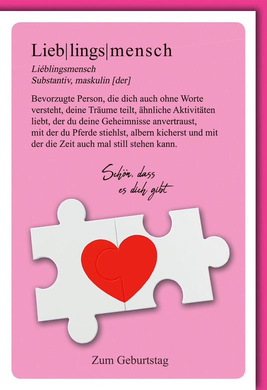 Geburtstagskarte für Lieblingsmensch: Puzzle - Herz "Schön, dass es dich gibt"