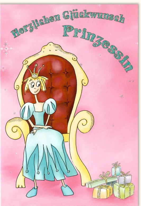 Geburtstagskarte für Mädchen - Glitzernde Prinzessin in Rosa, Charmante Glückwunschkarte für Kindergeburtstag
