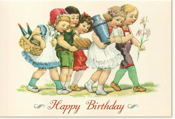 Geburtstagskarte für Mädchen - Vintage Happy Birthday mit Nostalgischem Design, Retro Geburtstagsgruß mit Charmanter Illustration