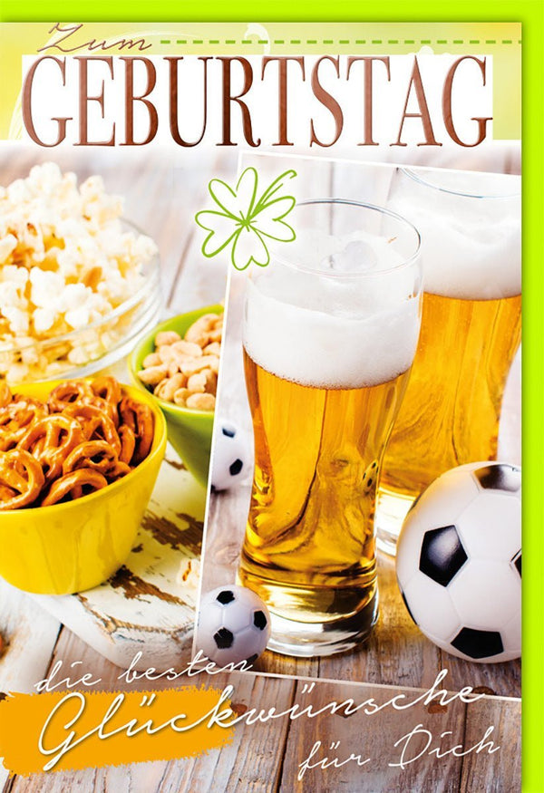 Geburtstagskarte für Männer: Bier, Fußball & Snacks – Bunte Glückwünsche für Dich! Ideal zum Verschenken.