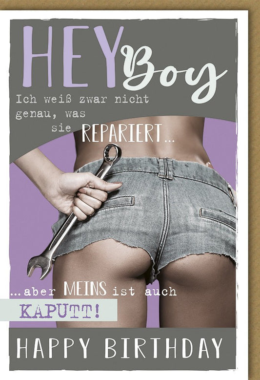Geburtstagskarte für Männer - Humorvoll mit Schraubenschlüssel und Werkzeug - Design, Frecher Jeans - Look
