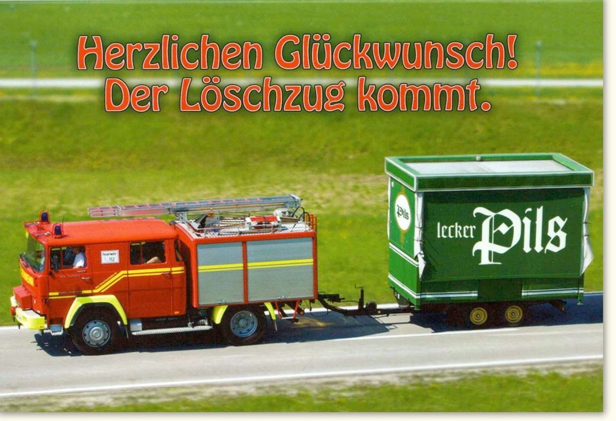 Geburtstagskarte für Männer - Humorvolle Feuerwehr & Bier Grußkarte mit Herzl Motiv - Originelle Pils Party Gratulation
