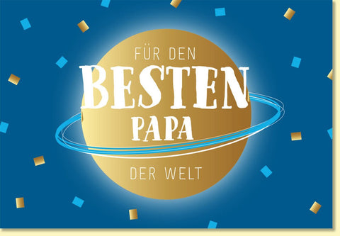 Geburtstagskarte für Männer mit goldener Weltkugel und Schriftzug Für den besten Papa der Welt moderne Grußkarte zum Geburtstag