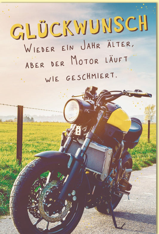 Geburtstagskarte für Männer mit Motorrad Motiv und lustigem Spruch Glückwunsch zum Geburtstag originelle Karte für Biker